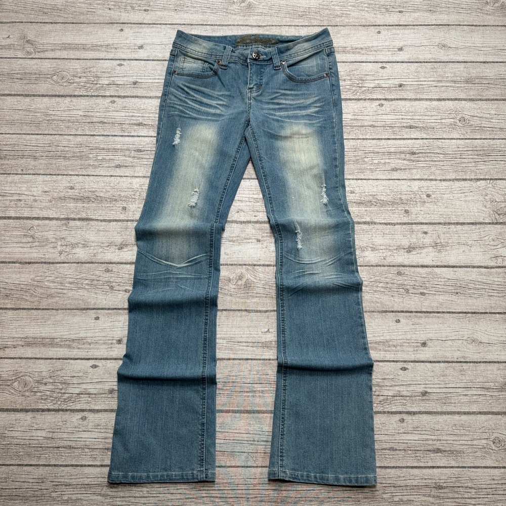 Y2K Bongo Tokyo Jeans Womens 7 Blue Denim Light Wash Flare Leg Slim Fit Low Rise